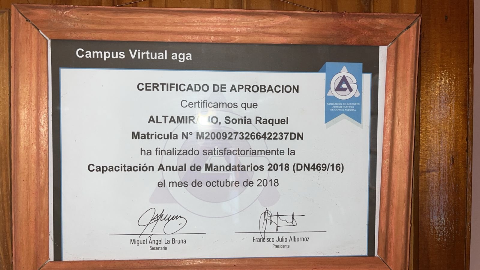 Certificado de Capacitación Anual de Mandatarios 2018