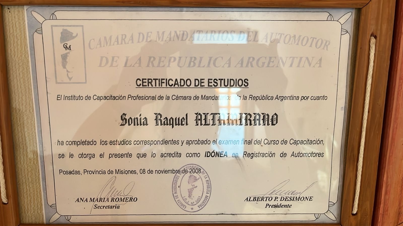 Certificado de Idónea en Registración de Automotores