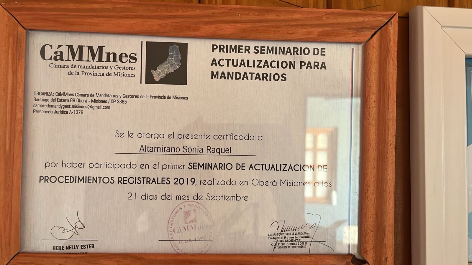 Certificado del Seminario de Actualización de Procedimientos Registrales 2019